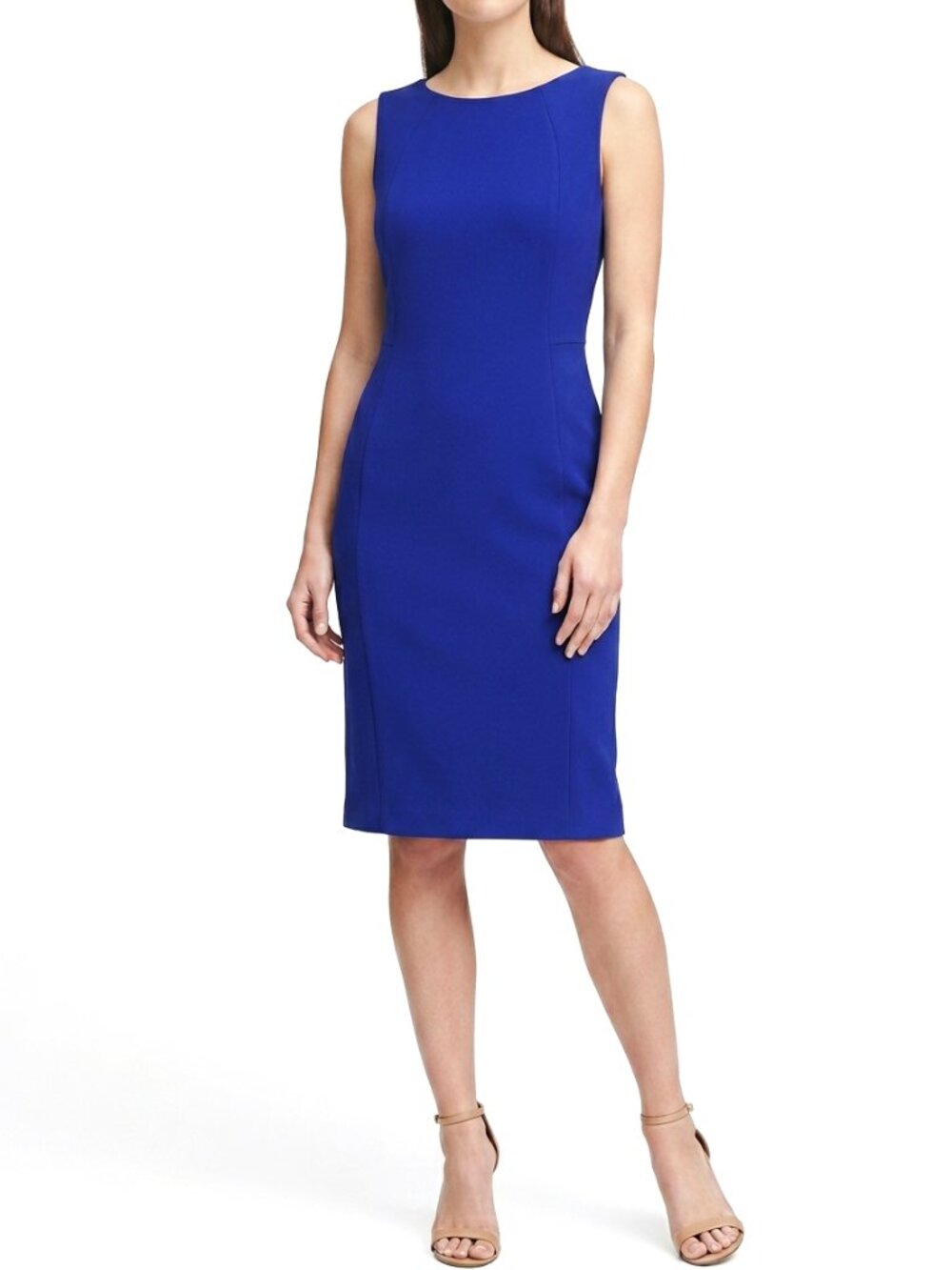 Dkny Sheath Midi Dress 14 Cobalt Blue Crepe NWT